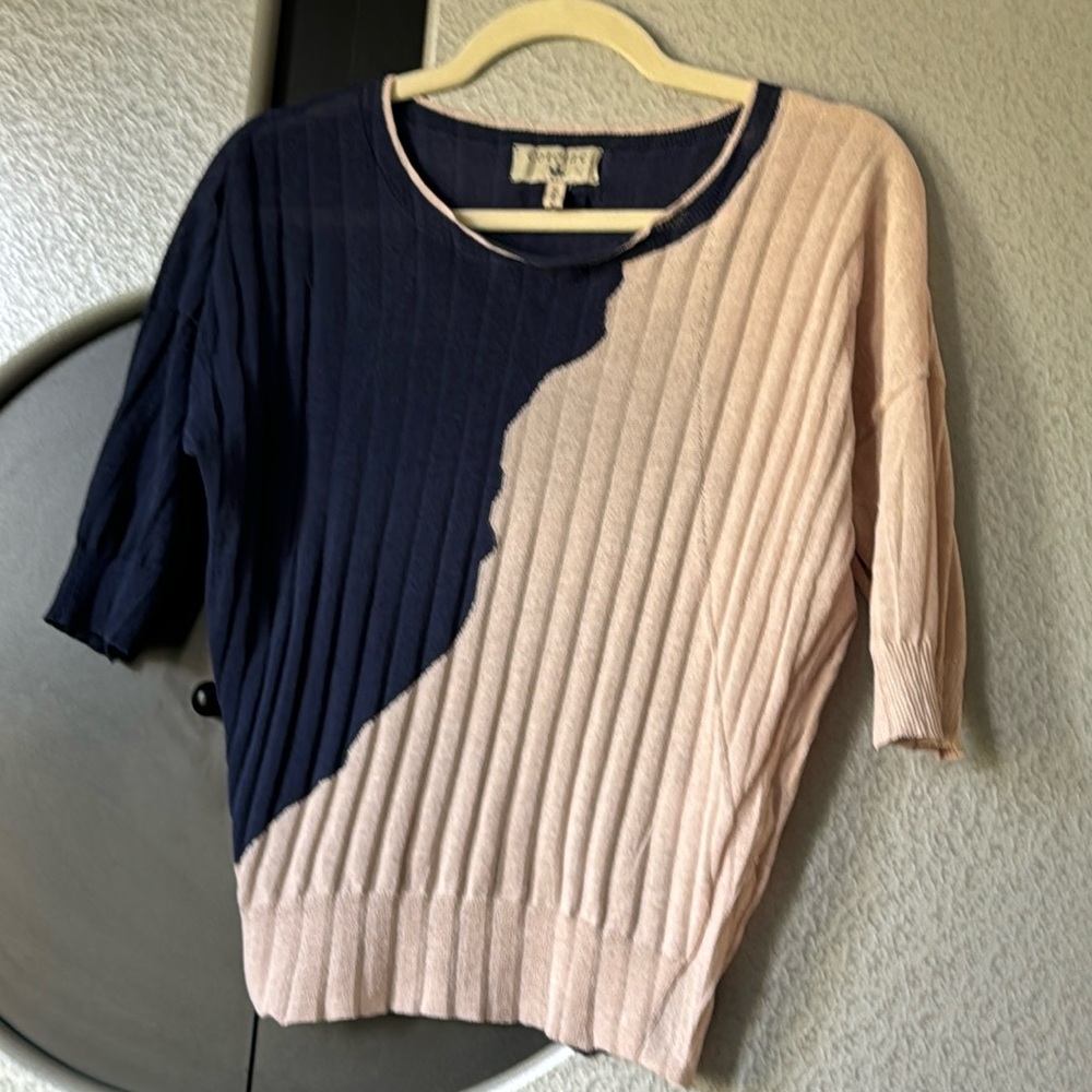 Cotelac two tone Knit Sweater Crew Neck Pullover Ribbed Trim Size 0 US size 4